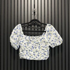 White and Blue Floral Crop Top
